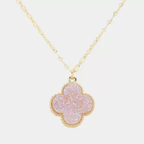 Lavender Druzy Quatrefoil Pendant Necklace