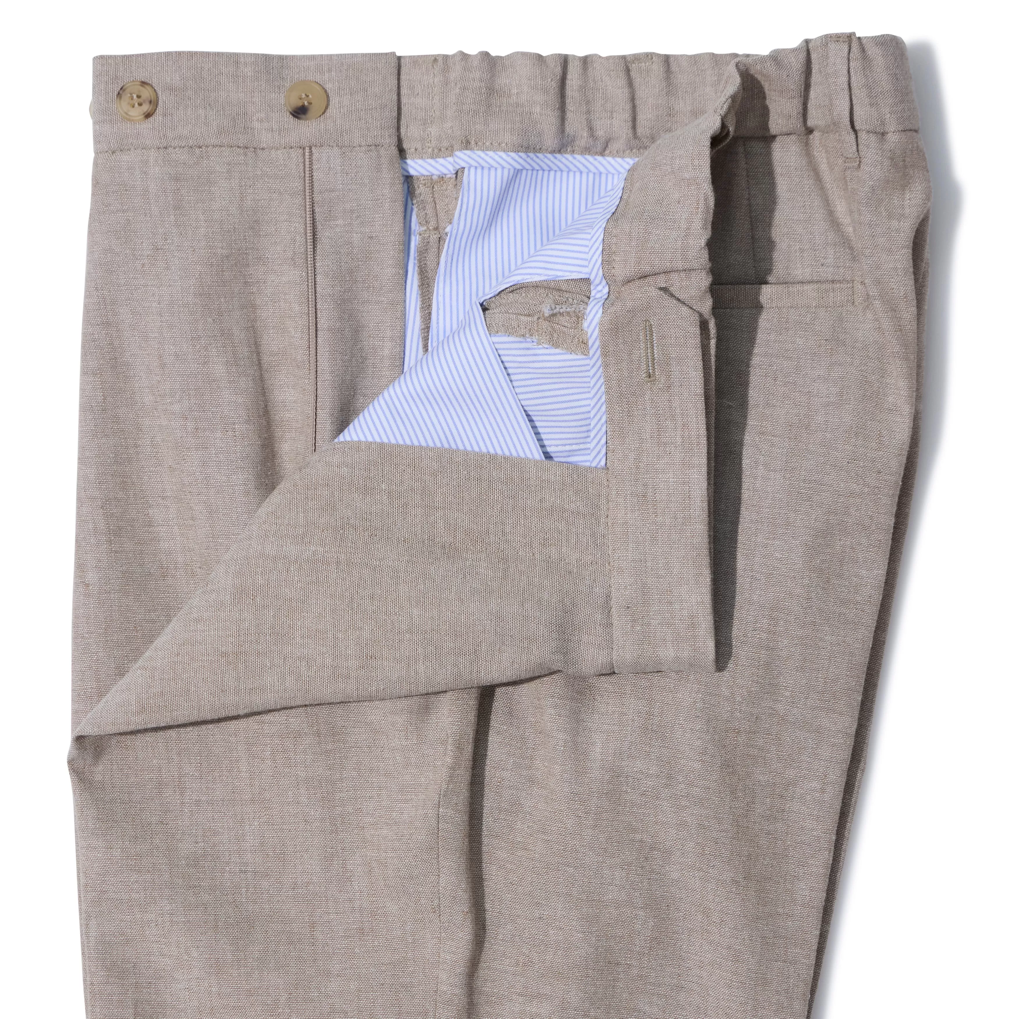 Linen/Cotton Elastic Waist Single-pleat Trousers