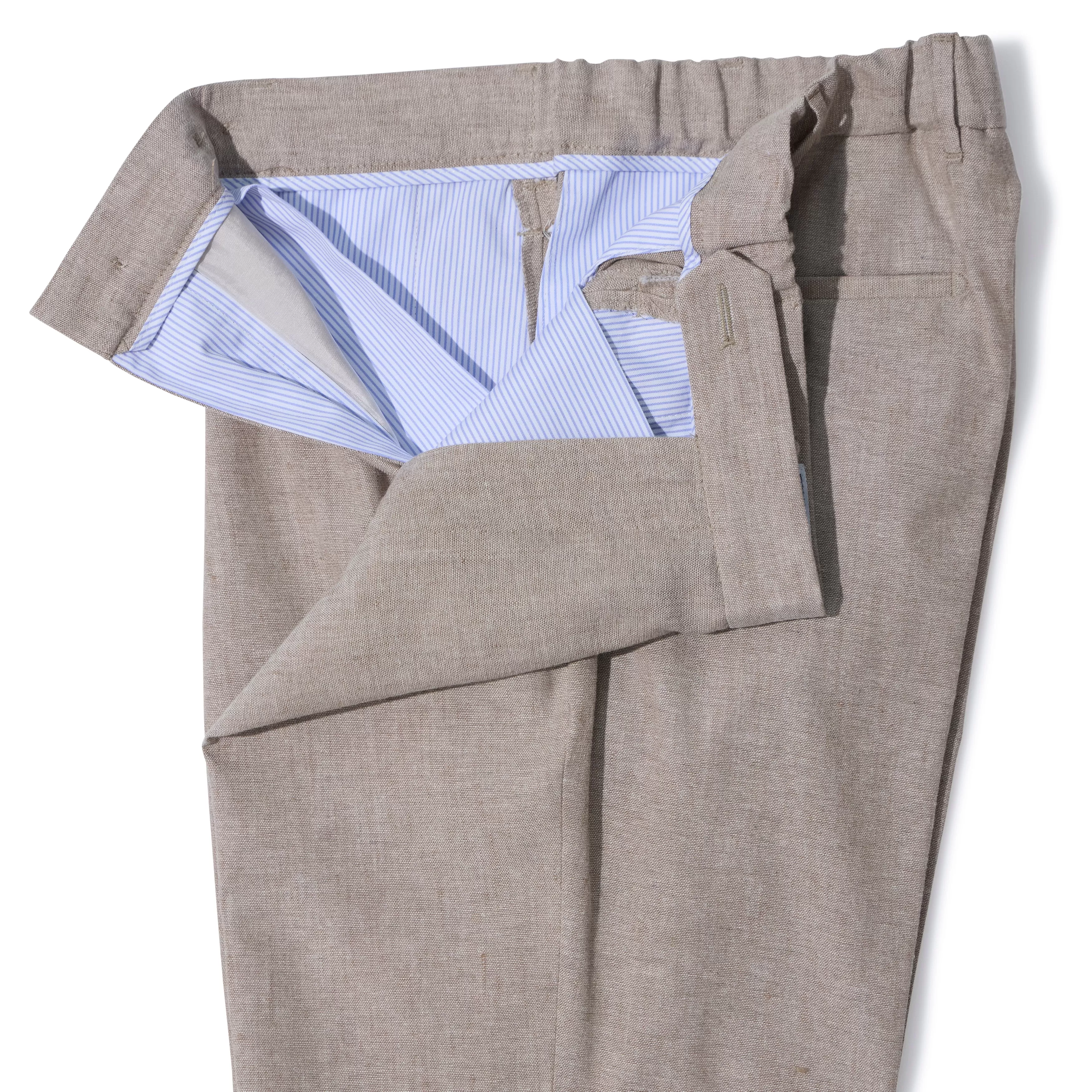 Linen/Cotton Elastic Waist Single-pleat Trousers