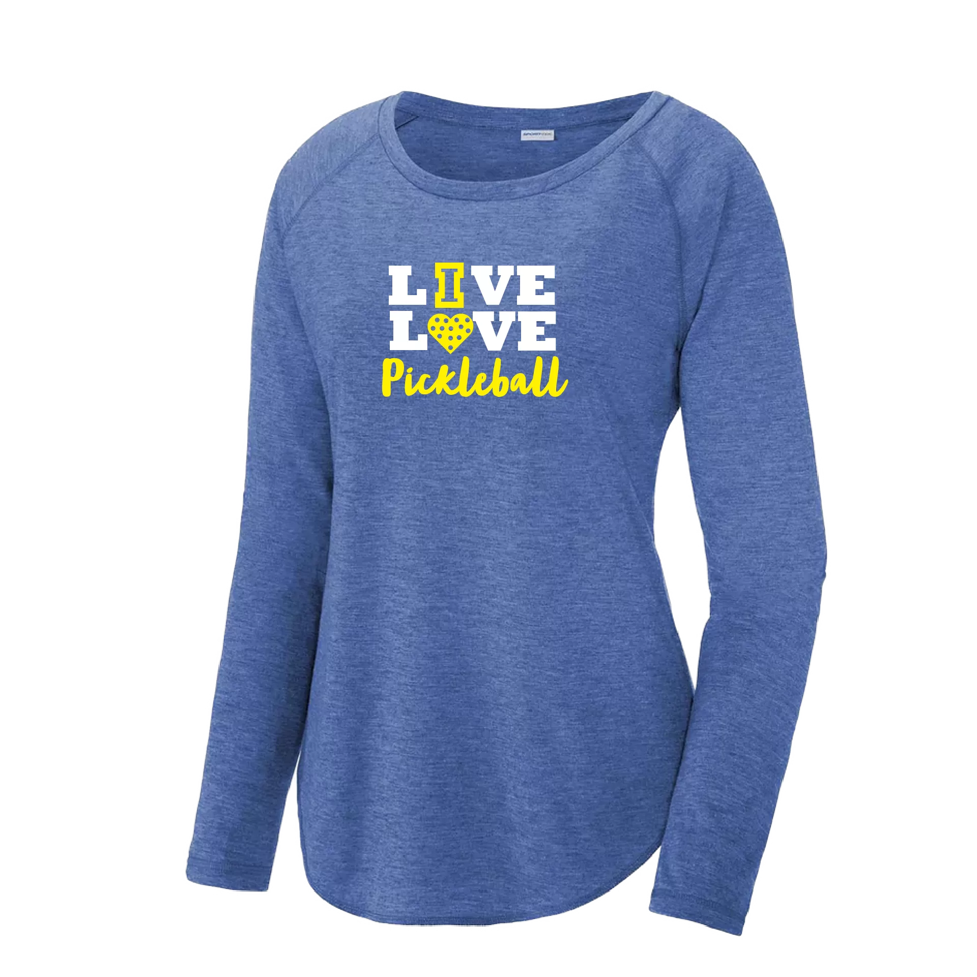 Live Love Pickleball | Women's Long Sleeve Scoop Neck Pickleball Shirts | 75/13/12 poly/cotton/rayon