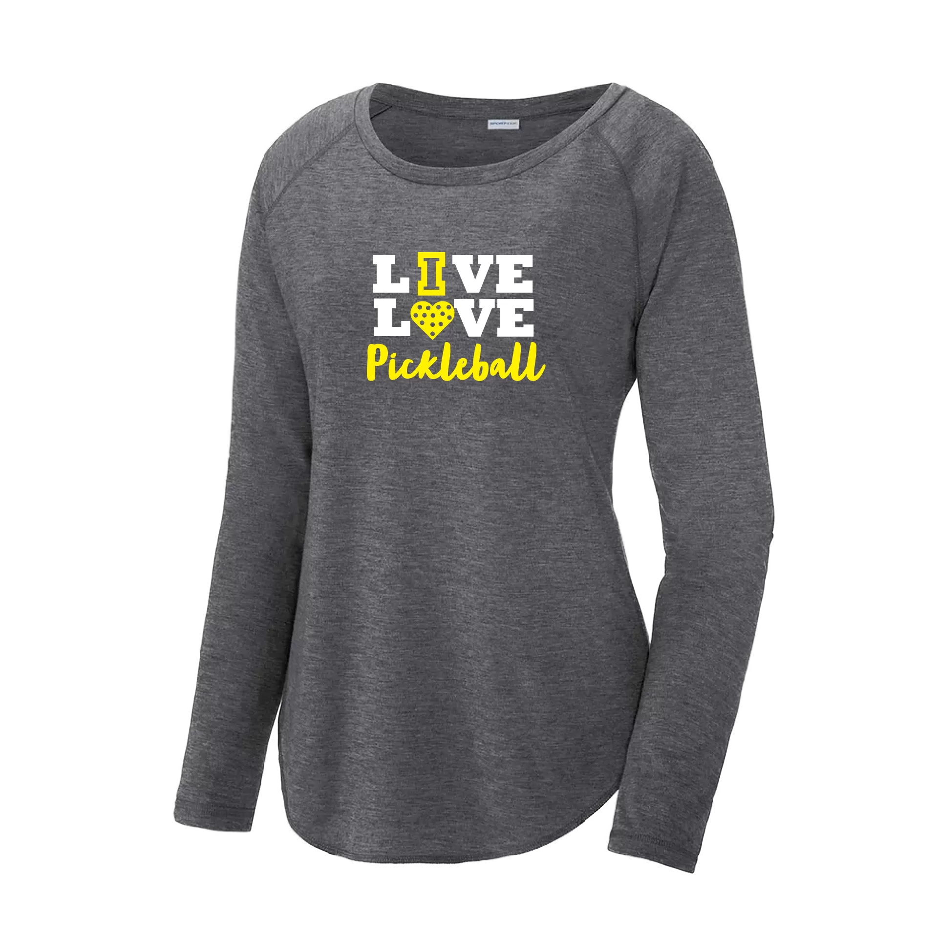 Live Love Pickleball | Women's Long Sleeve Scoop Neck Pickleball Shirts | 75/13/12 poly/cotton/rayon