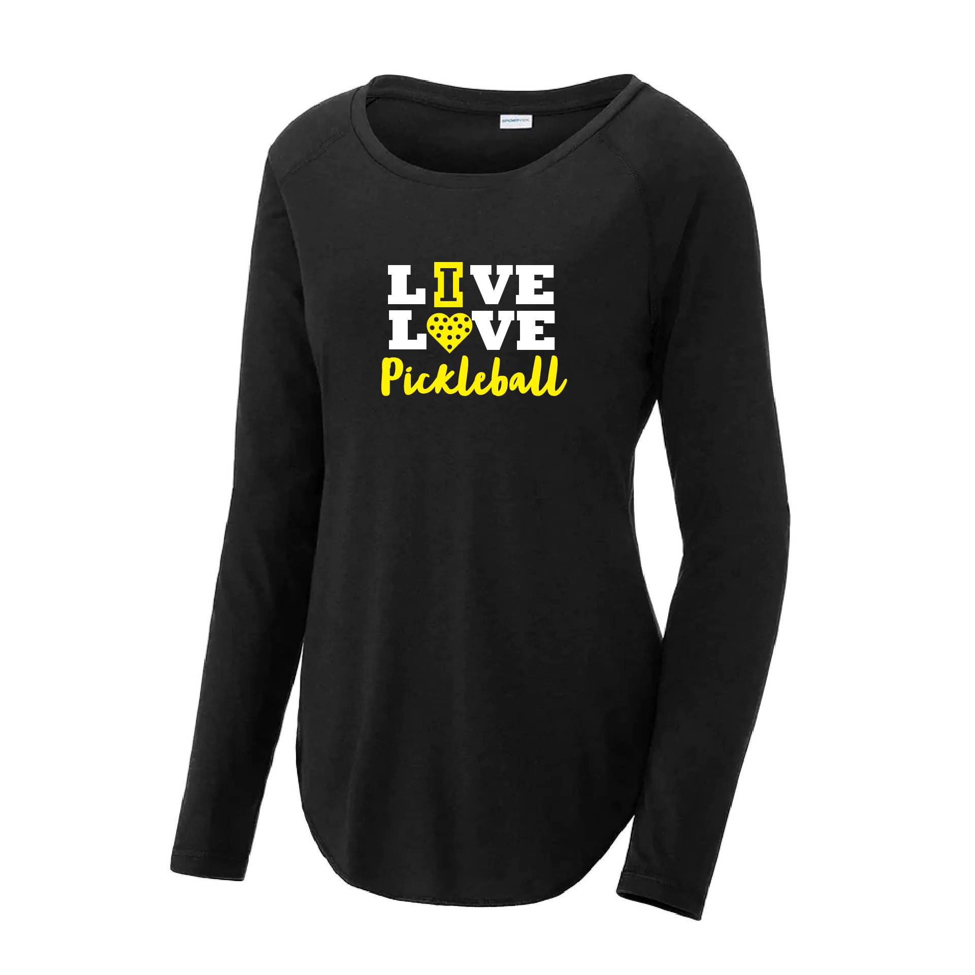 Live Love Pickleball | Women's Long Sleeve Scoop Neck Pickleball Shirts | 75/13/12 poly/cotton/rayon