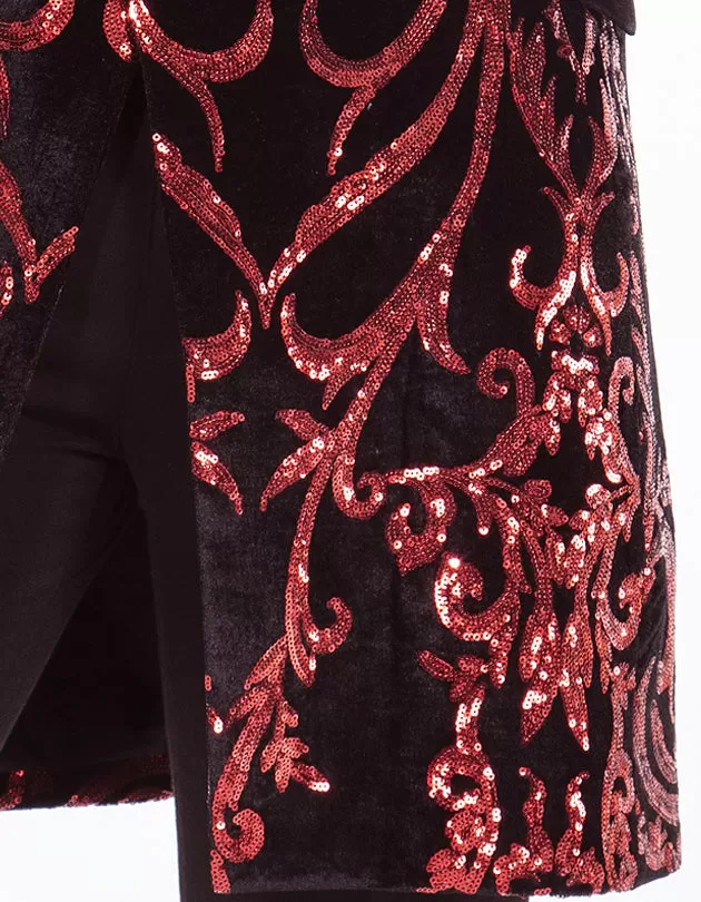 Long coat sequin victorian red