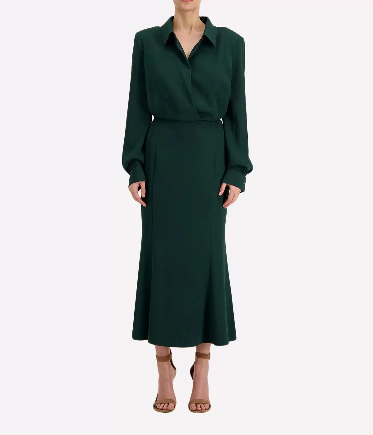 Long Sleeve Collar Midi Dress in Green