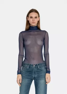 Long Sleeve Mesh Mock Neck in Marine