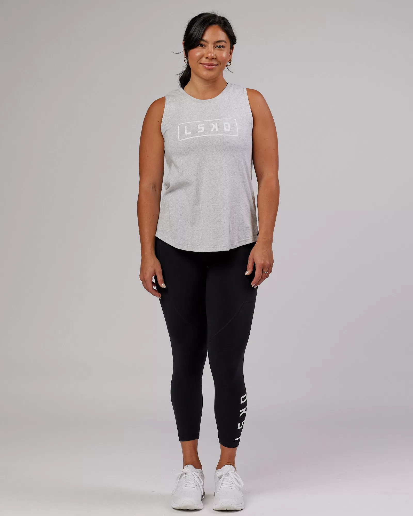 Luna Tank - Lt Grey Marl-White