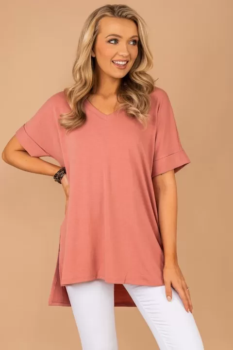 Make Your Life Easy Ash Rose Pink V-neck Top