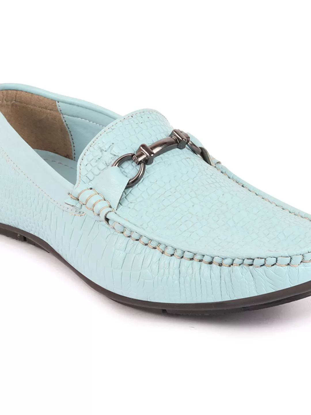 Men Sky Blue Horsebit Buckle Embossed Casual/Dress Loafer Shoes