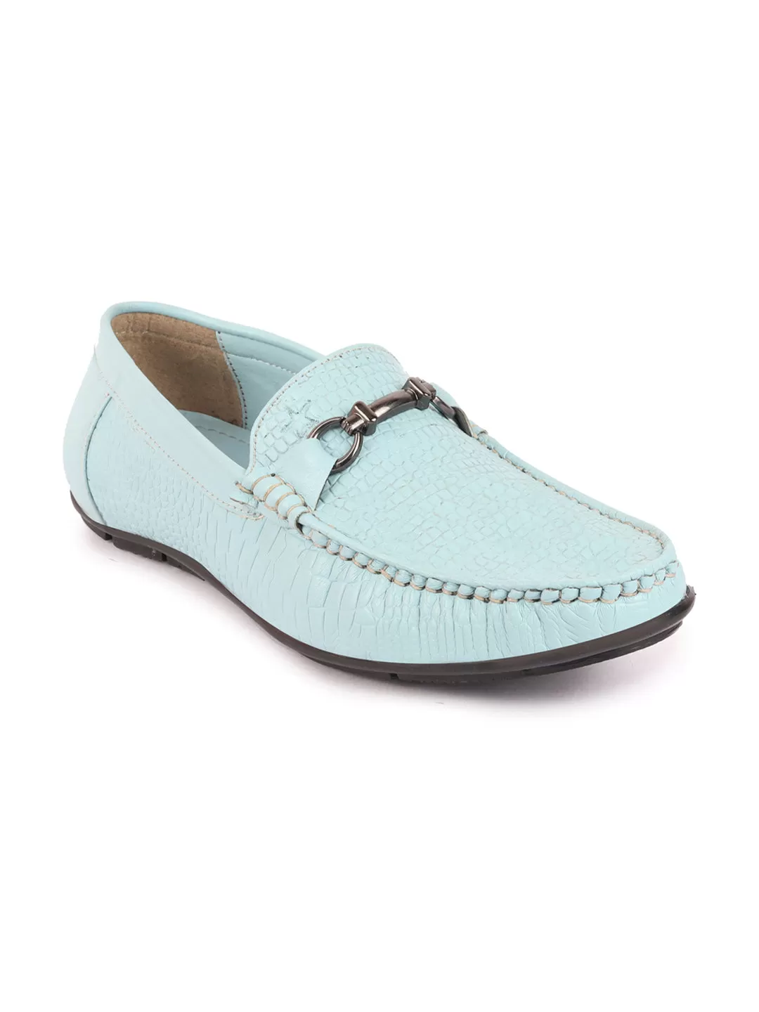 Men Sky Blue Horsebit Buckle Embossed Casual/Dress Loafer Shoes