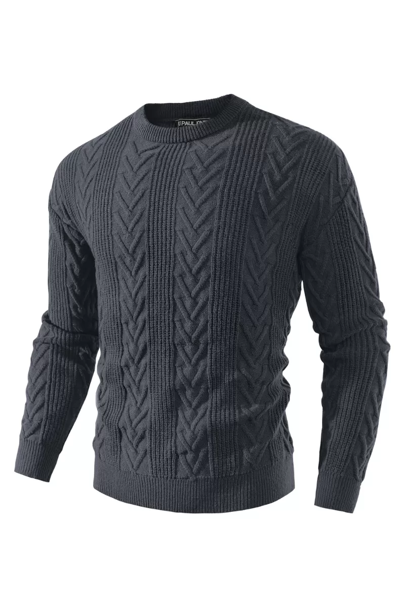 Mens Crewneck Sweater Casual Cable Knit Pullover Sweater Drop Shoulder Solid Knitted Sweaters