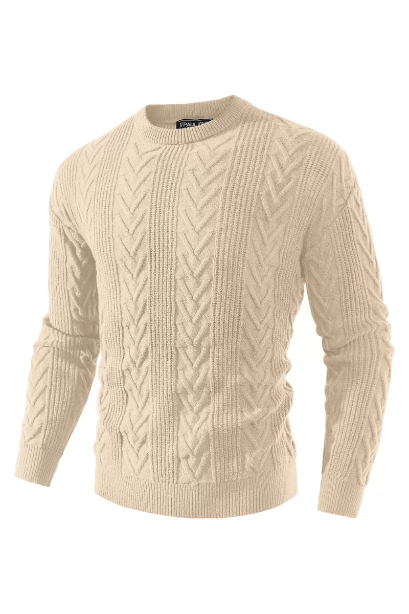 Mens Crewneck Sweater Casual Cable Knit Pullover Sweater Drop Shoulder Solid Knitted Sweaters