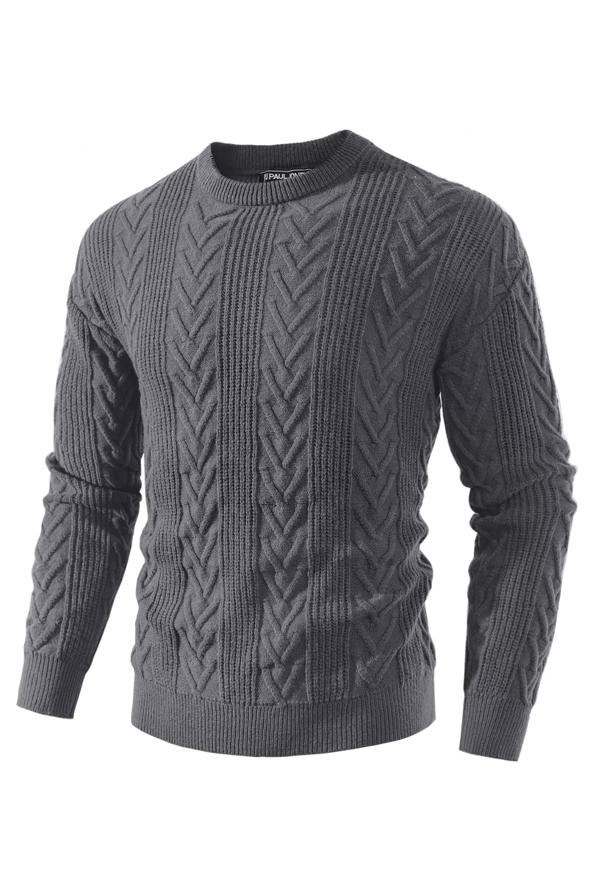 Mens Crewneck Sweater Casual Cable Knit Pullover Sweater Drop Shoulder Solid Knitted Sweaters