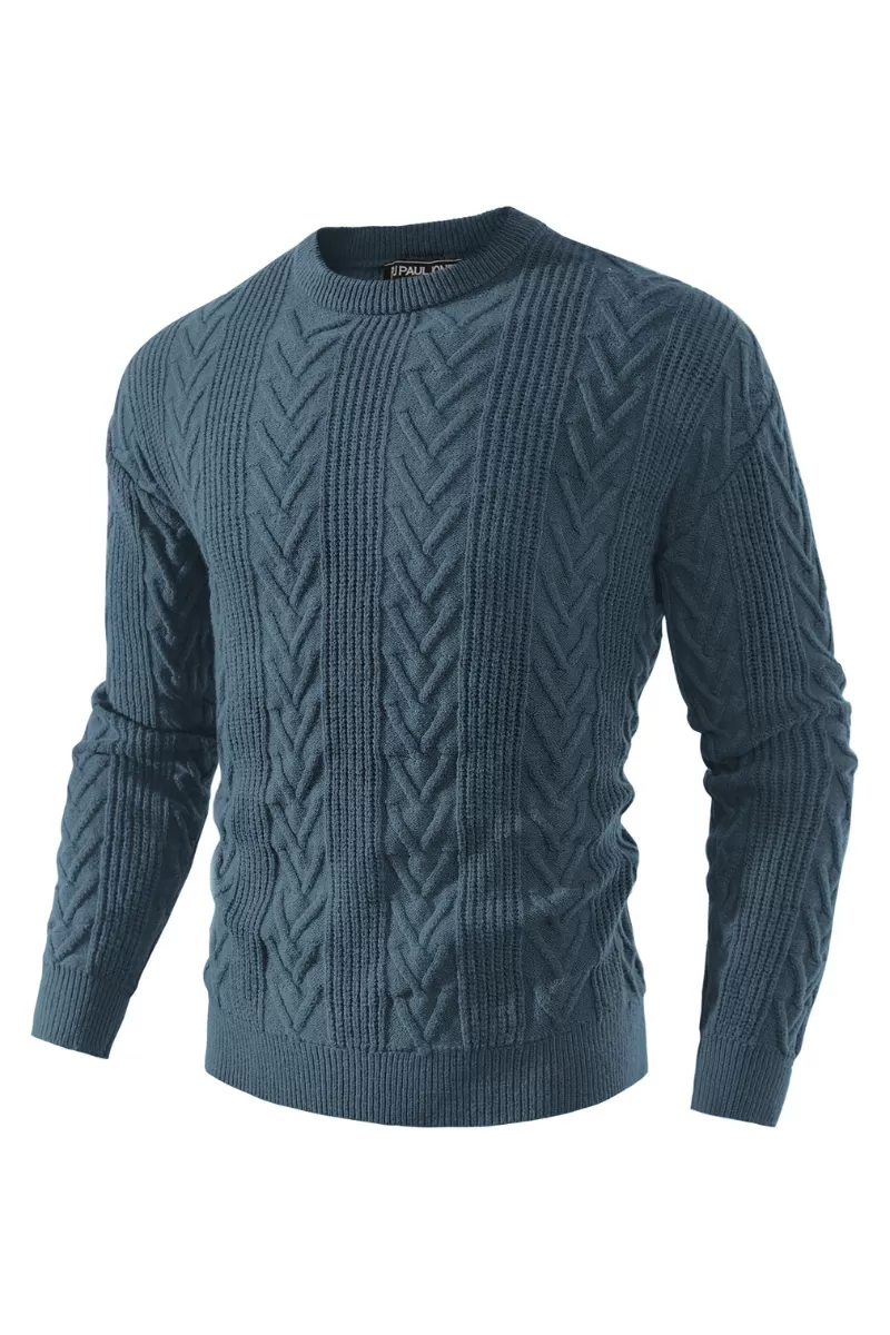 Mens Crewneck Sweater Casual Cable Knit Pullover Sweater Drop Shoulder Solid Knitted Sweaters