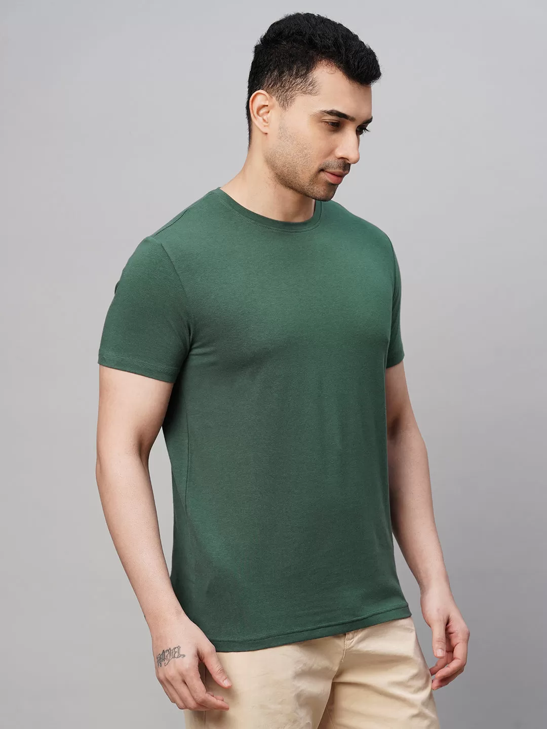 Men's Green Cotton Bamboo Elastane Regular Fit Tshirt