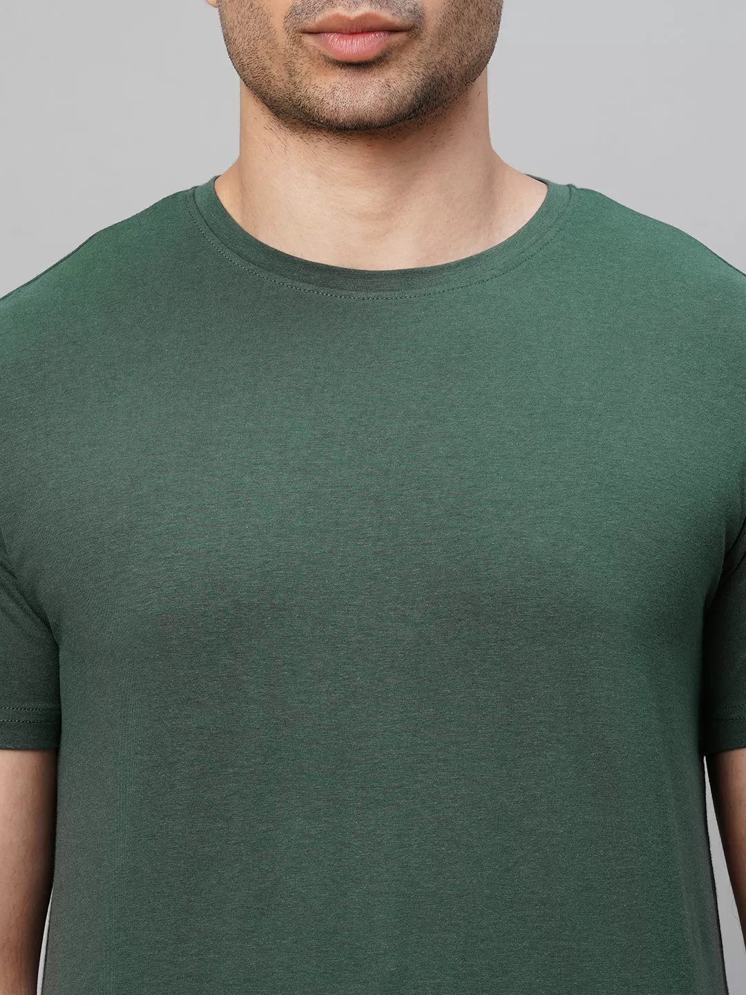 Men's Green Cotton Bamboo Elastane Regular Fit Tshirt