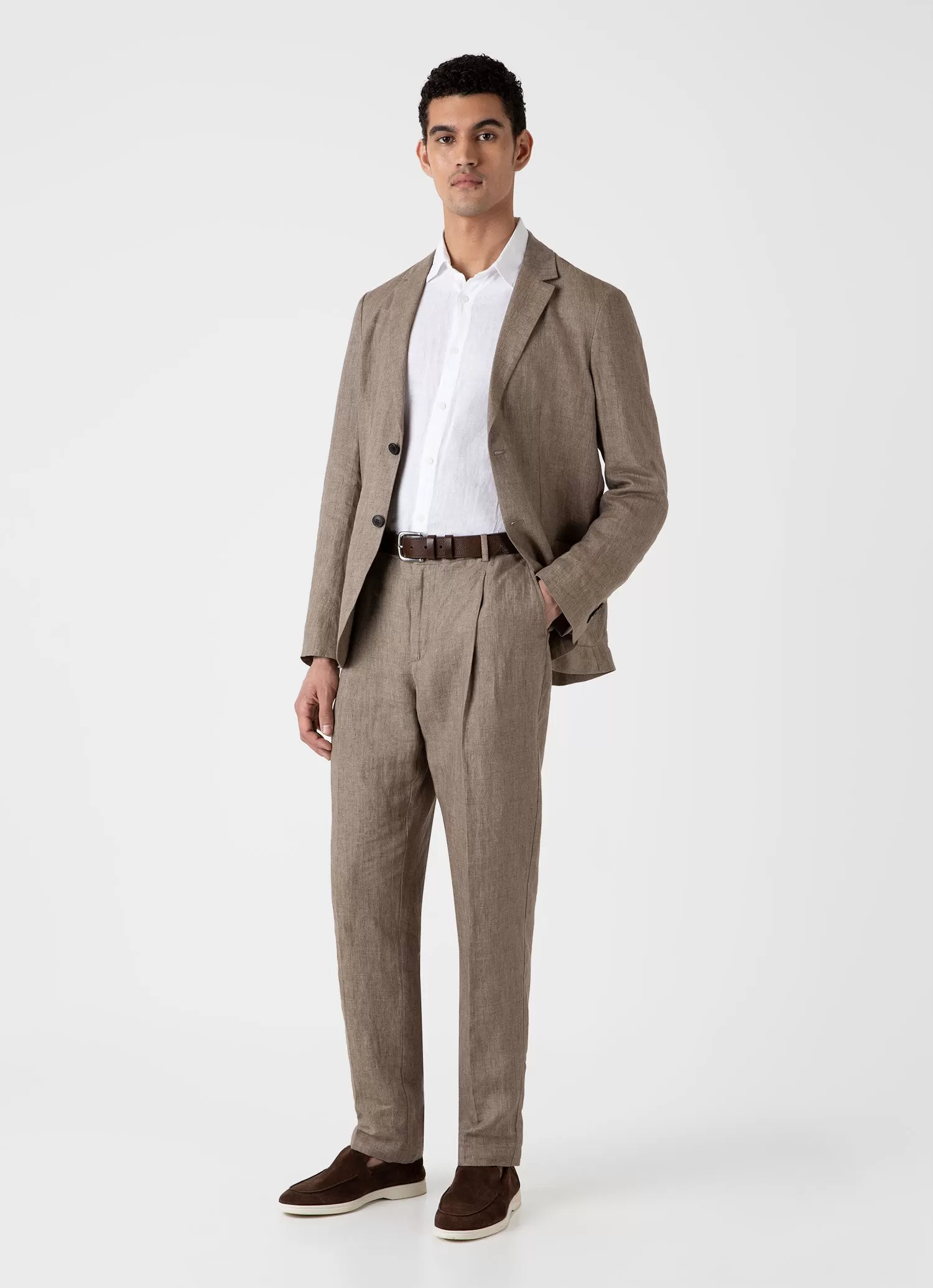 Men's Linen Unstructured Blazer in Dark Sand