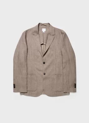 Men's Linen Unstructured Blazer in Dark Sand