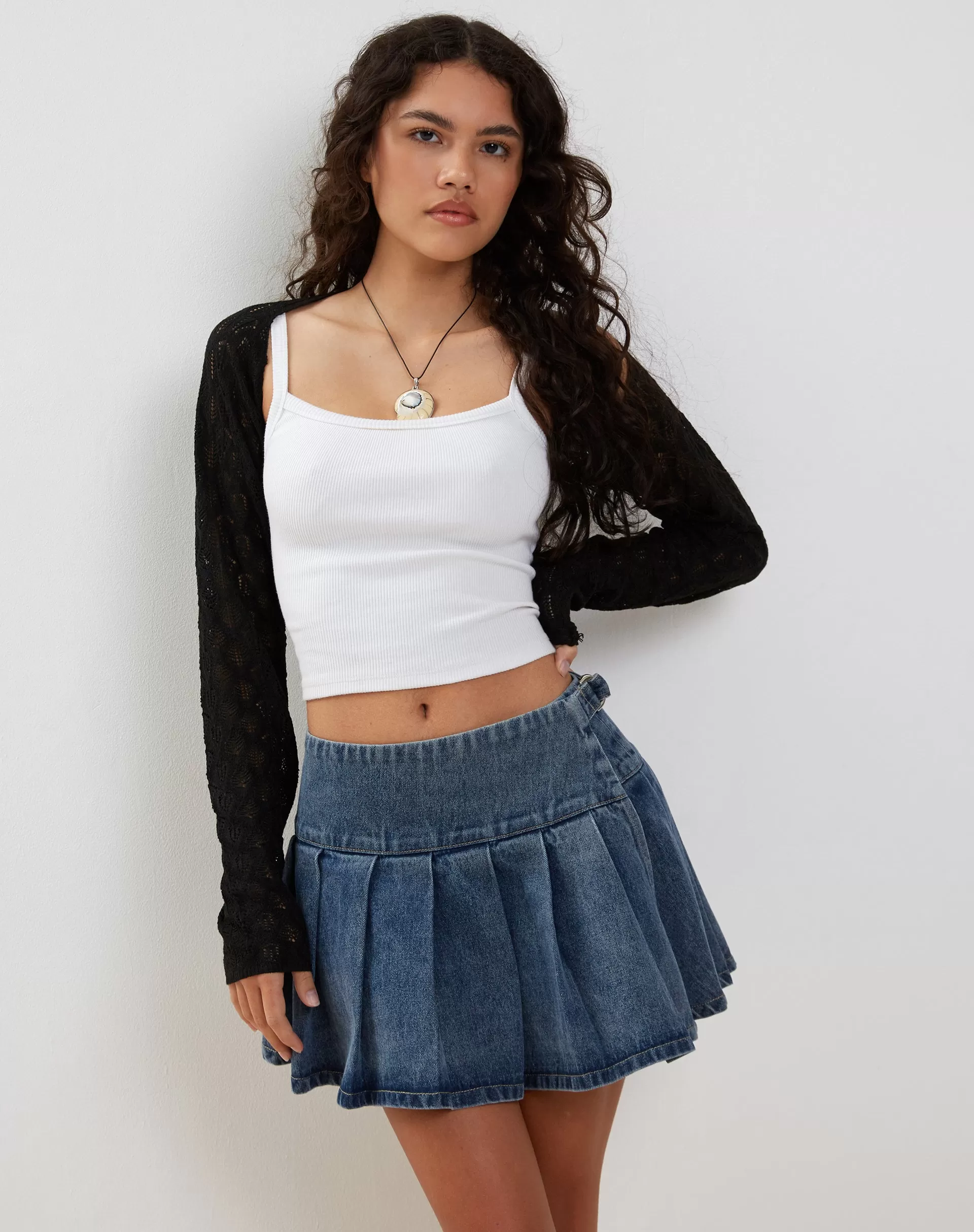 Mika Shrug Cardigan in Mesh Black