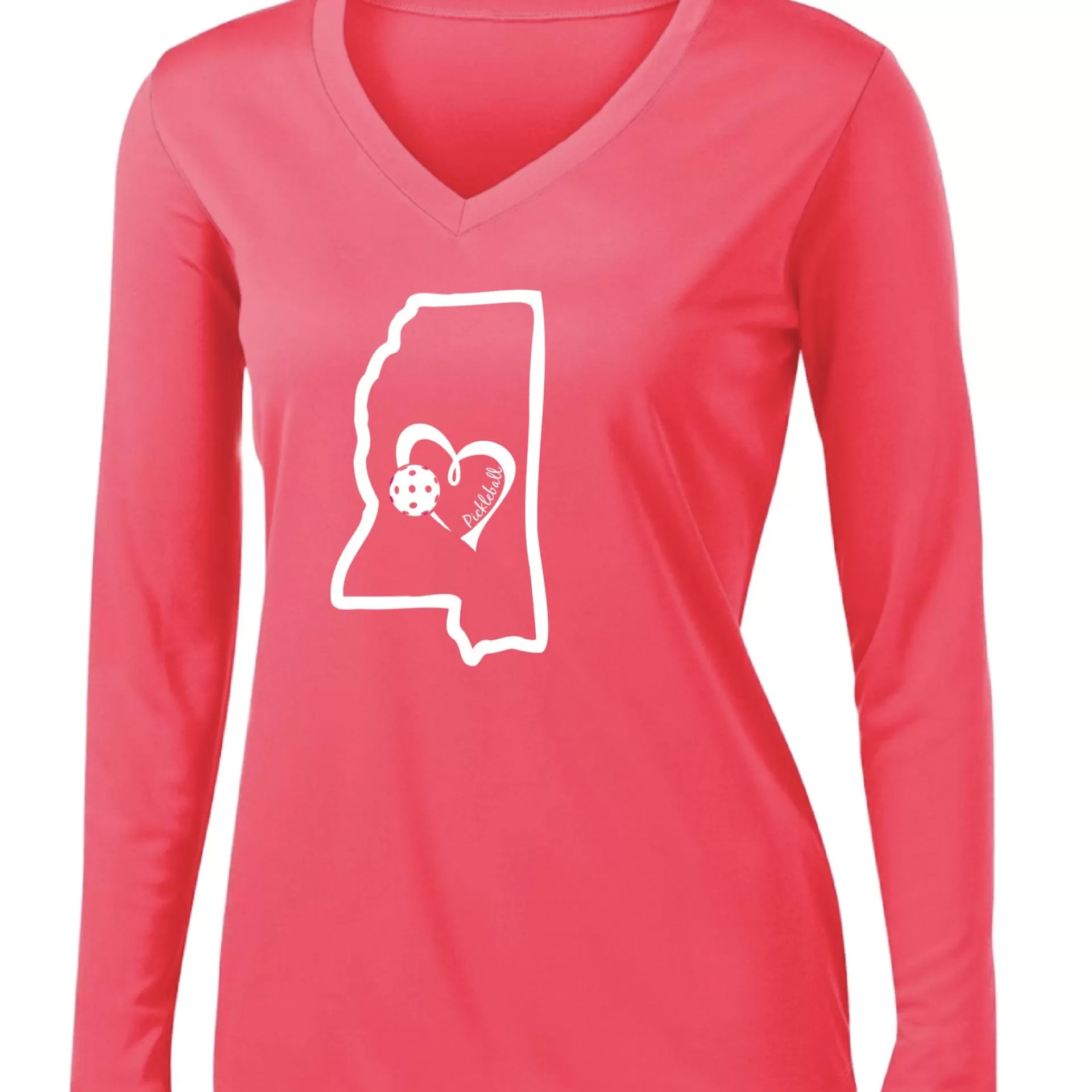 Mississippi State With Pickleball Love | Women's Long Sleeve V-Neck Pickleball Shirts | 100% Polyester