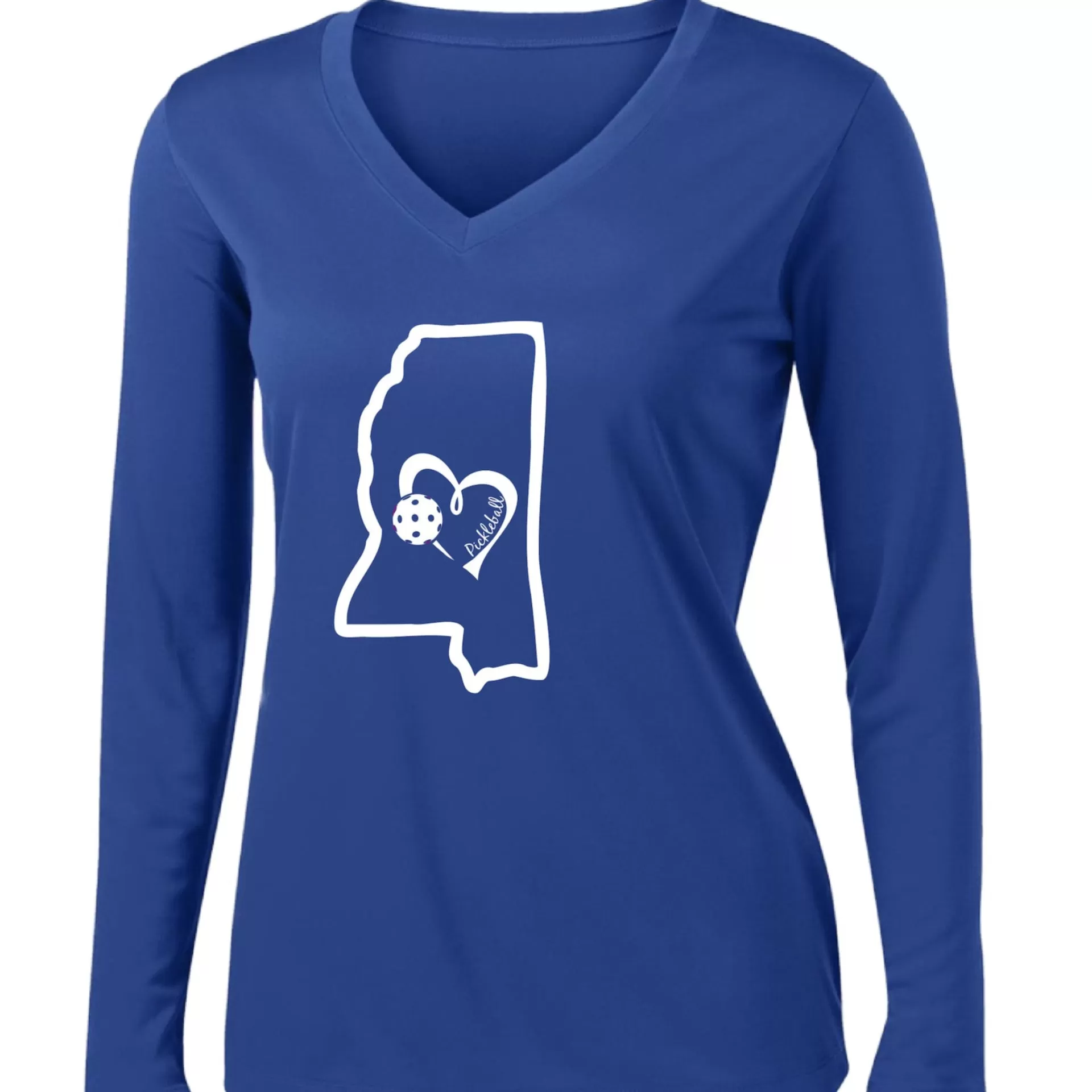 Mississippi State With Pickleball Love | Women's Long Sleeve V-Neck Pickleball Shirts | 100% Polyester