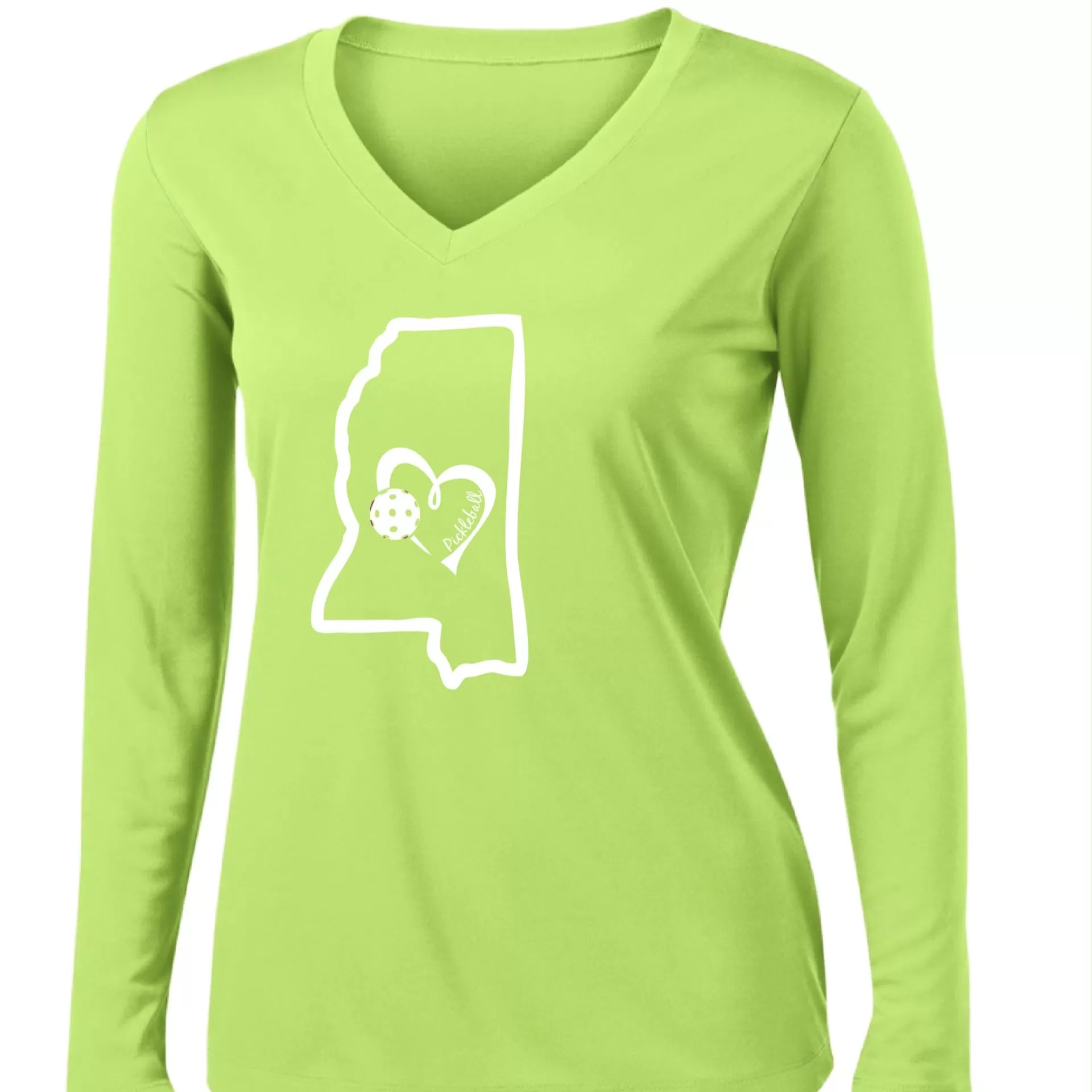 Mississippi State With Pickleball Love | Women's Long Sleeve V-Neck Pickleball Shirts | 100% Polyester