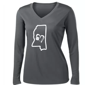 Mississippi State With Pickleball Love | Women's Long Sleeve V-Neck Pickleball Shirts | 100% Polyester