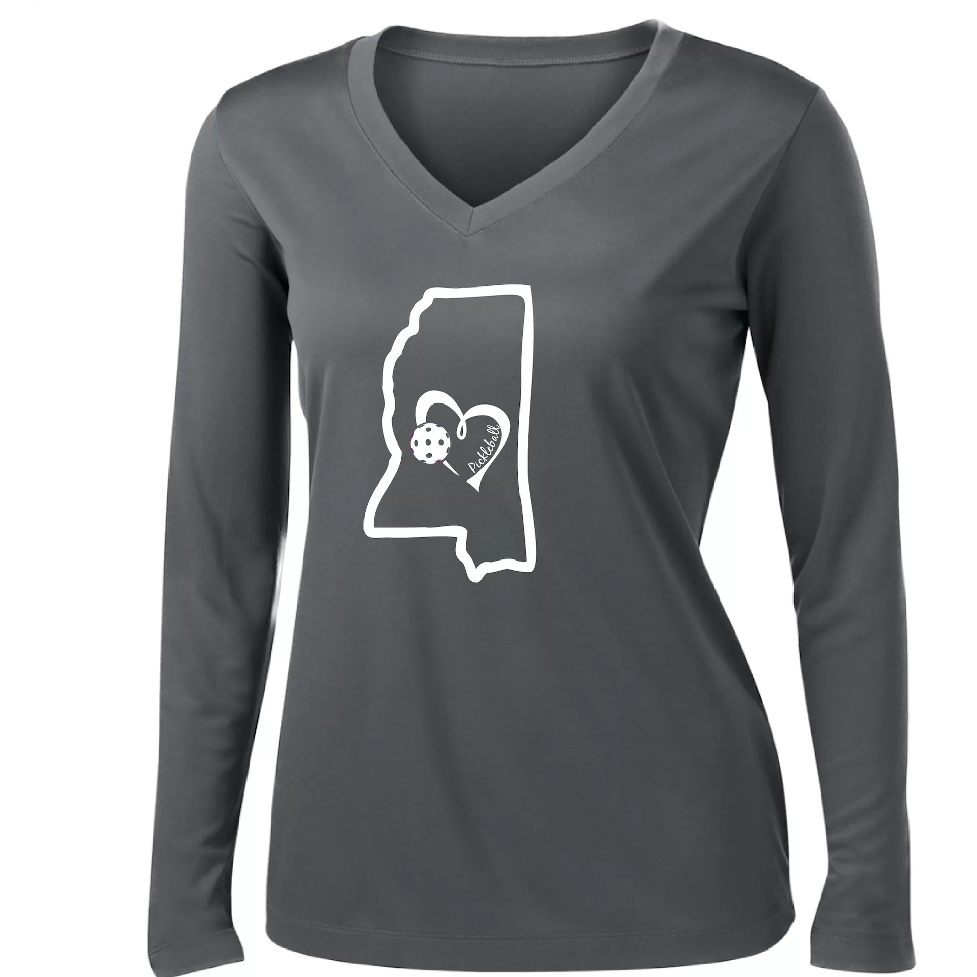 Mississippi State With Pickleball Love | Women's Long Sleeve V-Neck Pickleball Shirts | 100% Polyester