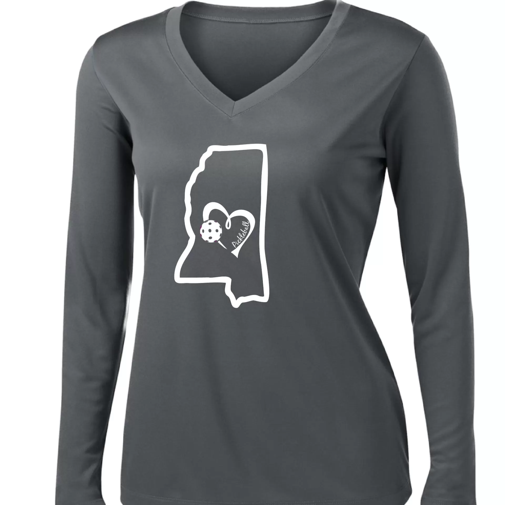 Mississippi State With Pickleball Love | Women's Long Sleeve V-Neck Pickleball Shirts | 100% Polyester