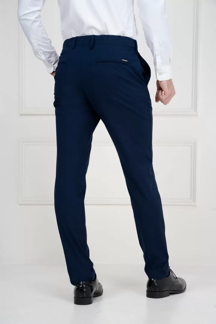 Navy Blue Slim Fit Stretch Formal Pants