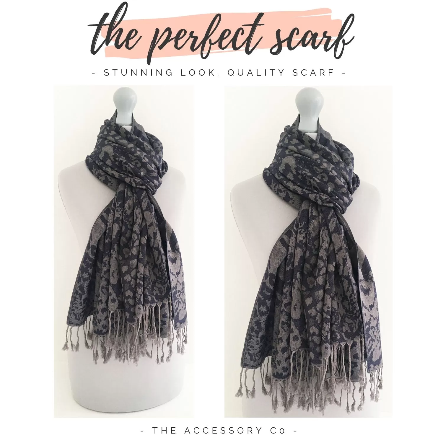 NAVY LARGE LEOPARD PRINT REVERSIBLE PASHMINA SHAWL SCARF