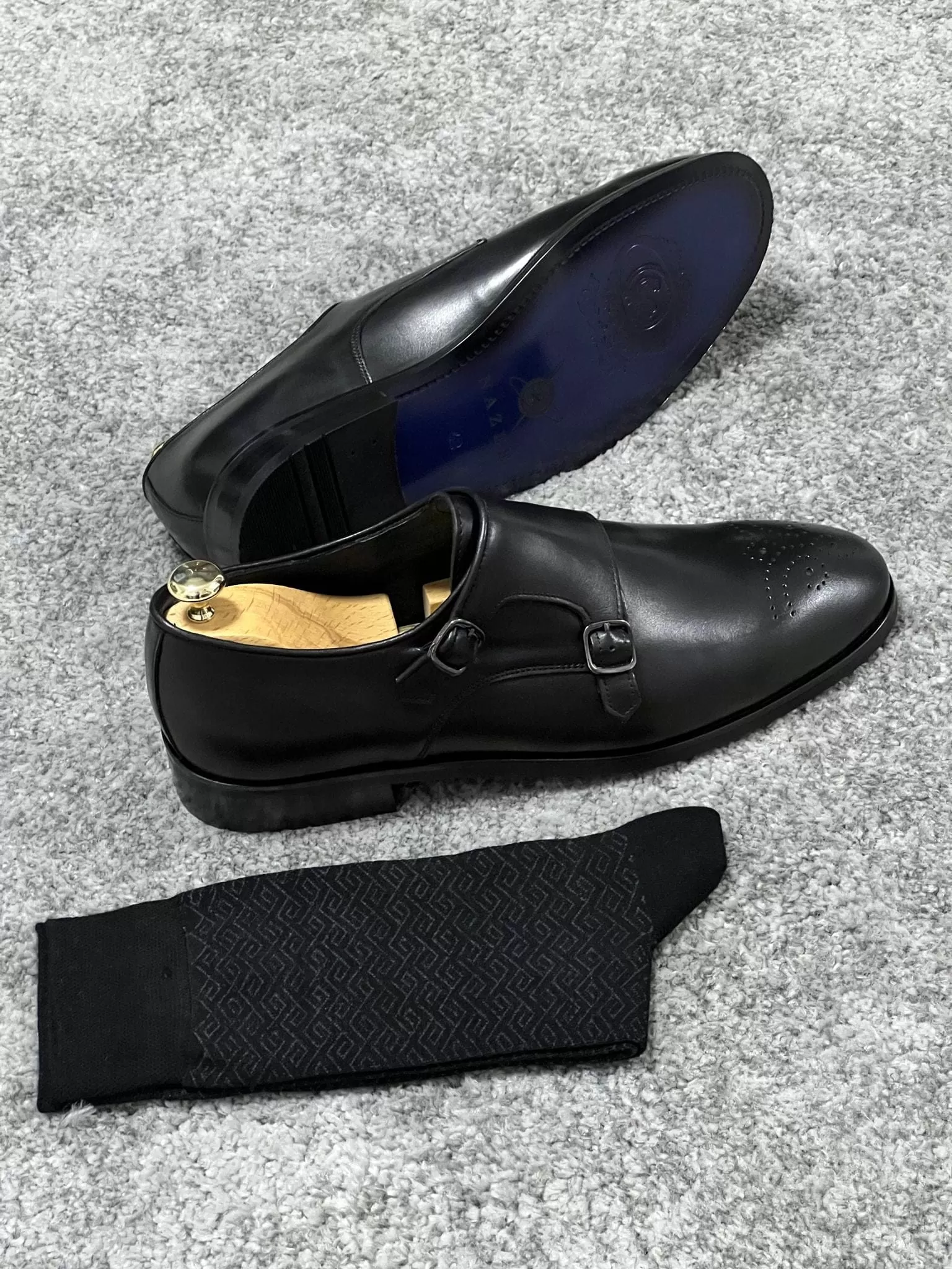 Neo Lite Sole Double Monk Strap Black Shoes