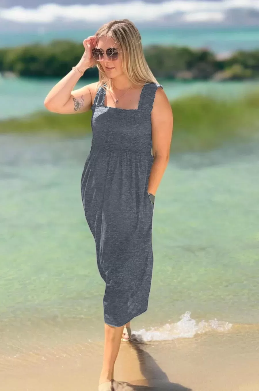 Nursing Midi Dress - Smocked Gray