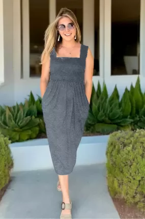 Nursing Midi Dress - Smocked Gray