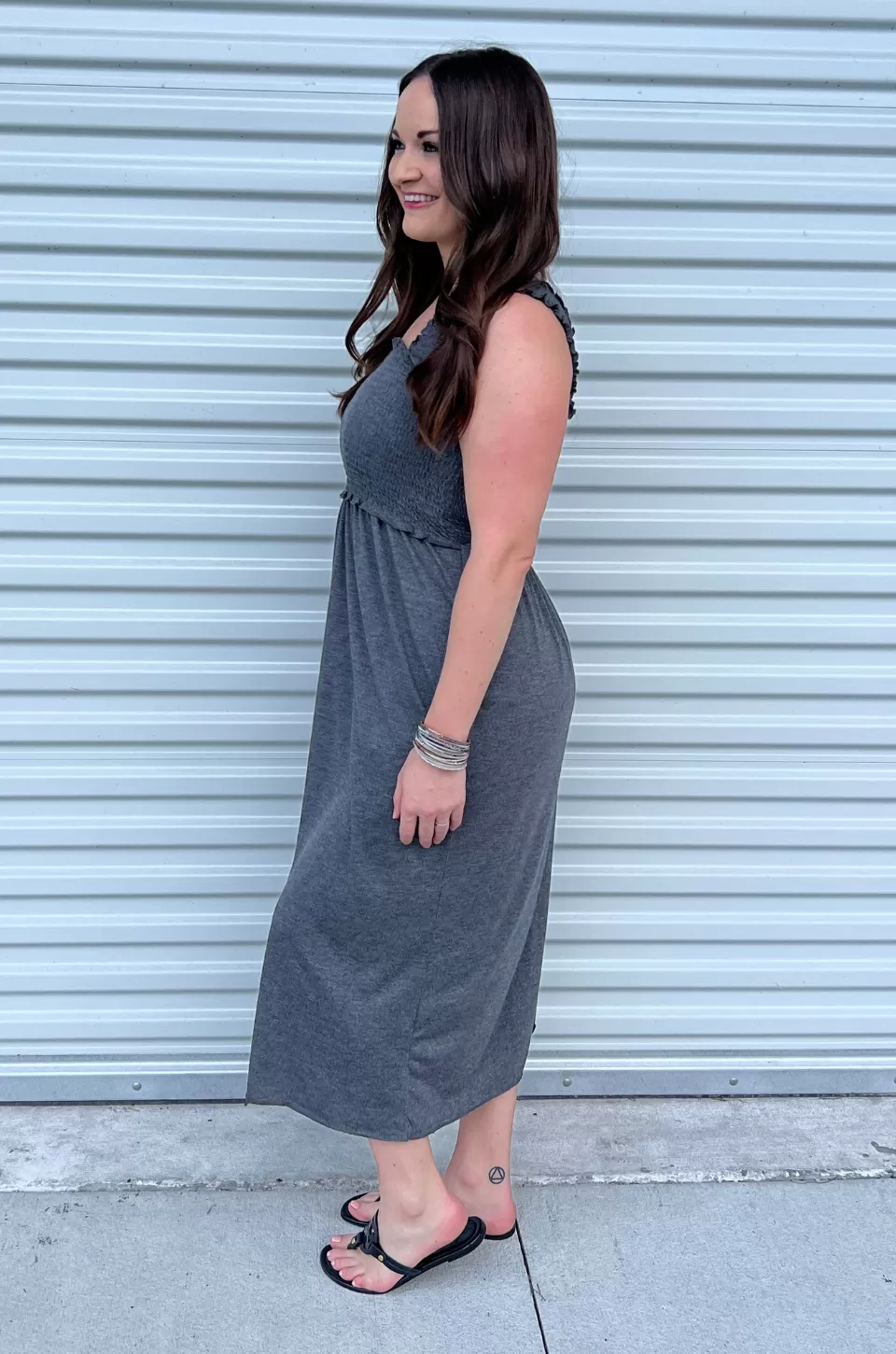 Nursing Midi Dress - Smocked Gray