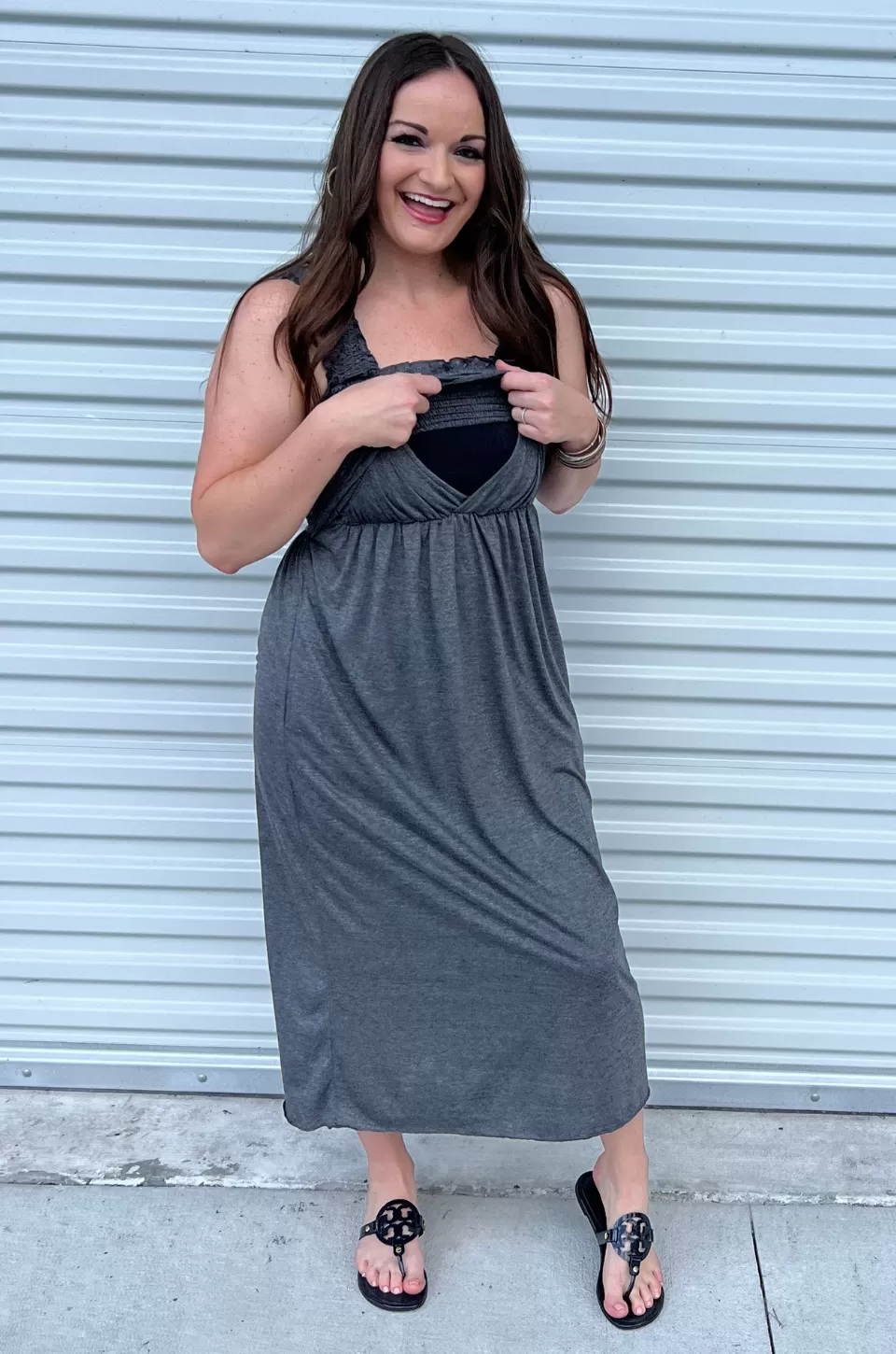 Nursing Midi Dress - Smocked Gray