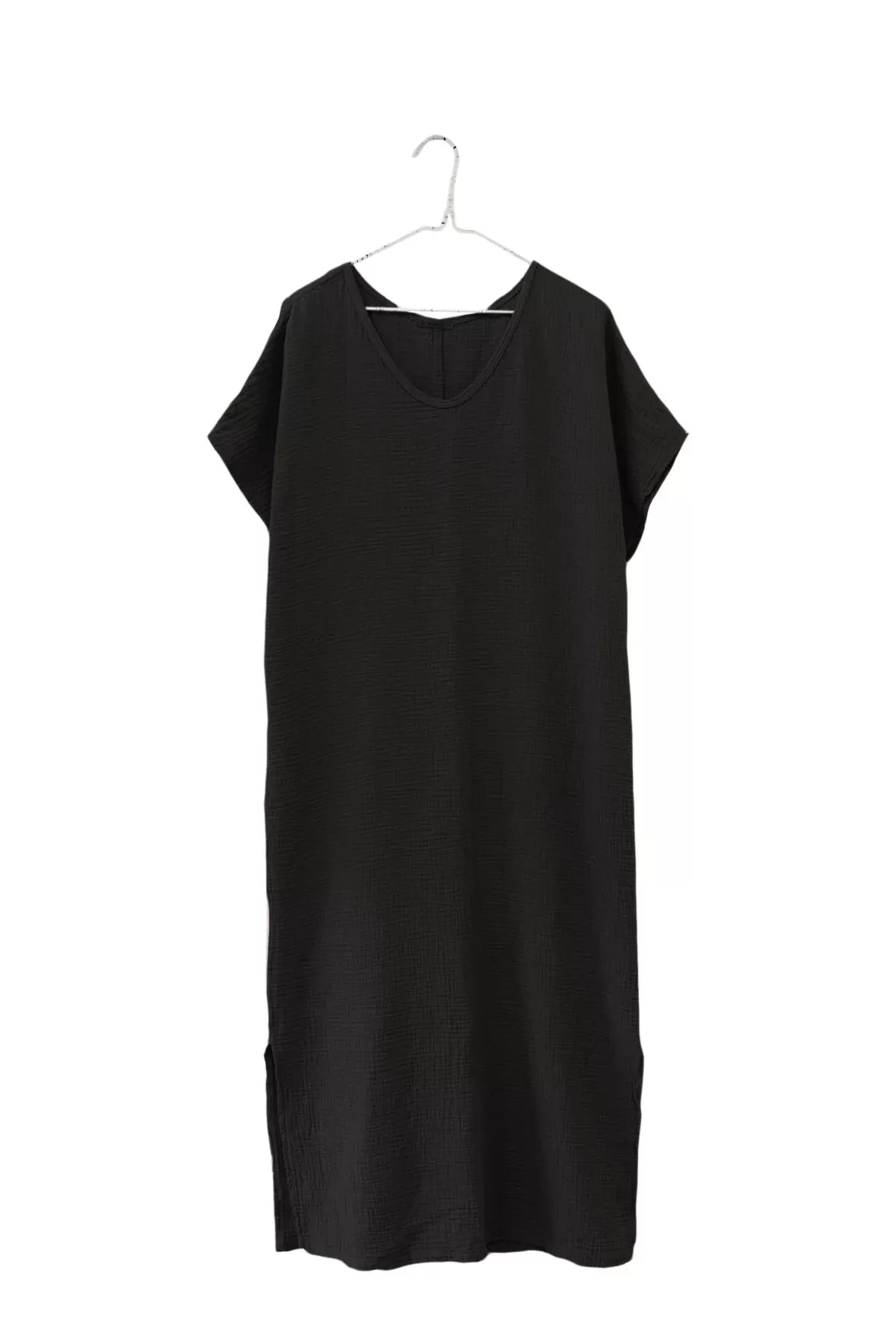 Organic Gauze Short Sleeve Dress in Black