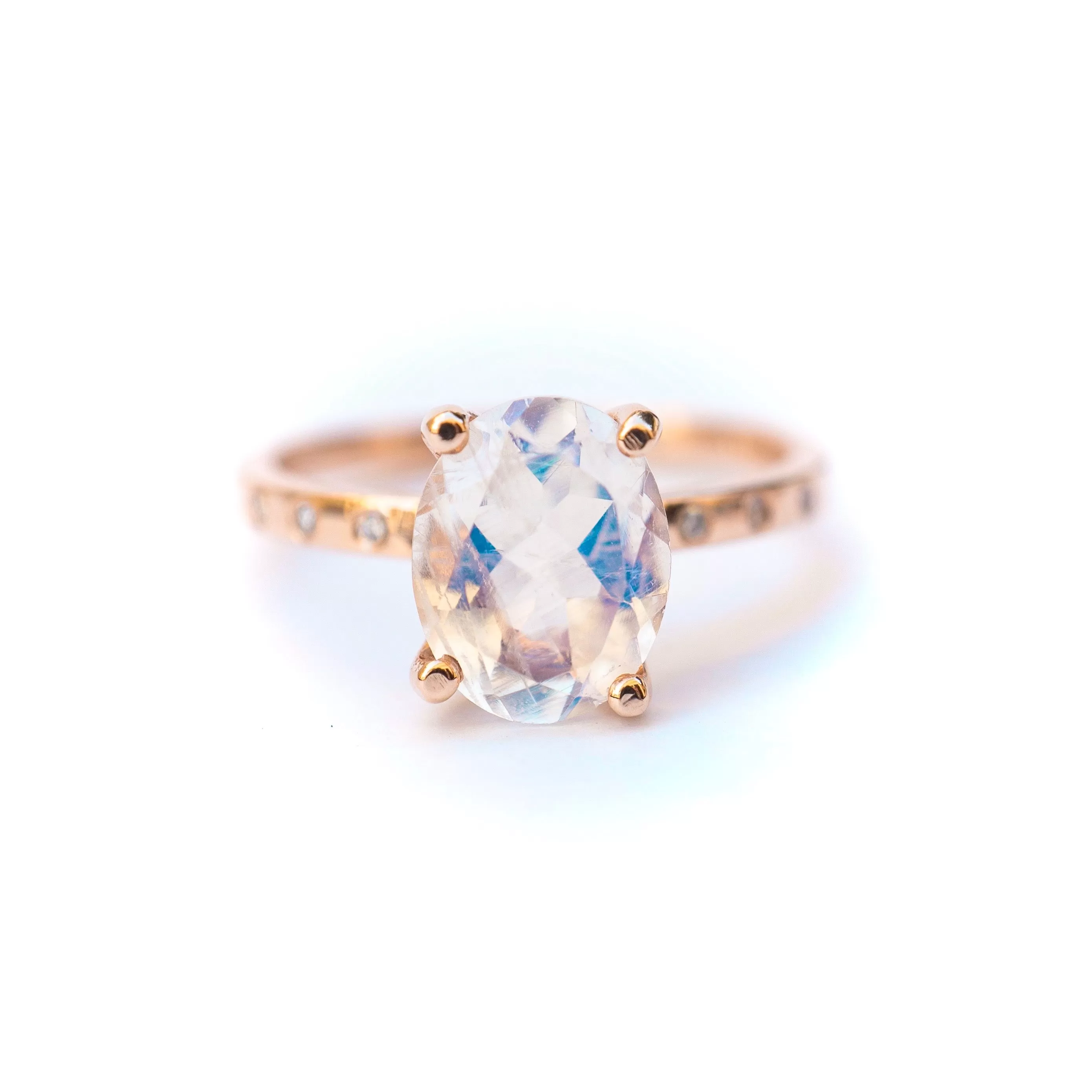 Oval Moonstone and Diamond Engagement Ring   Wedding Band - Moonstone Wedding Set