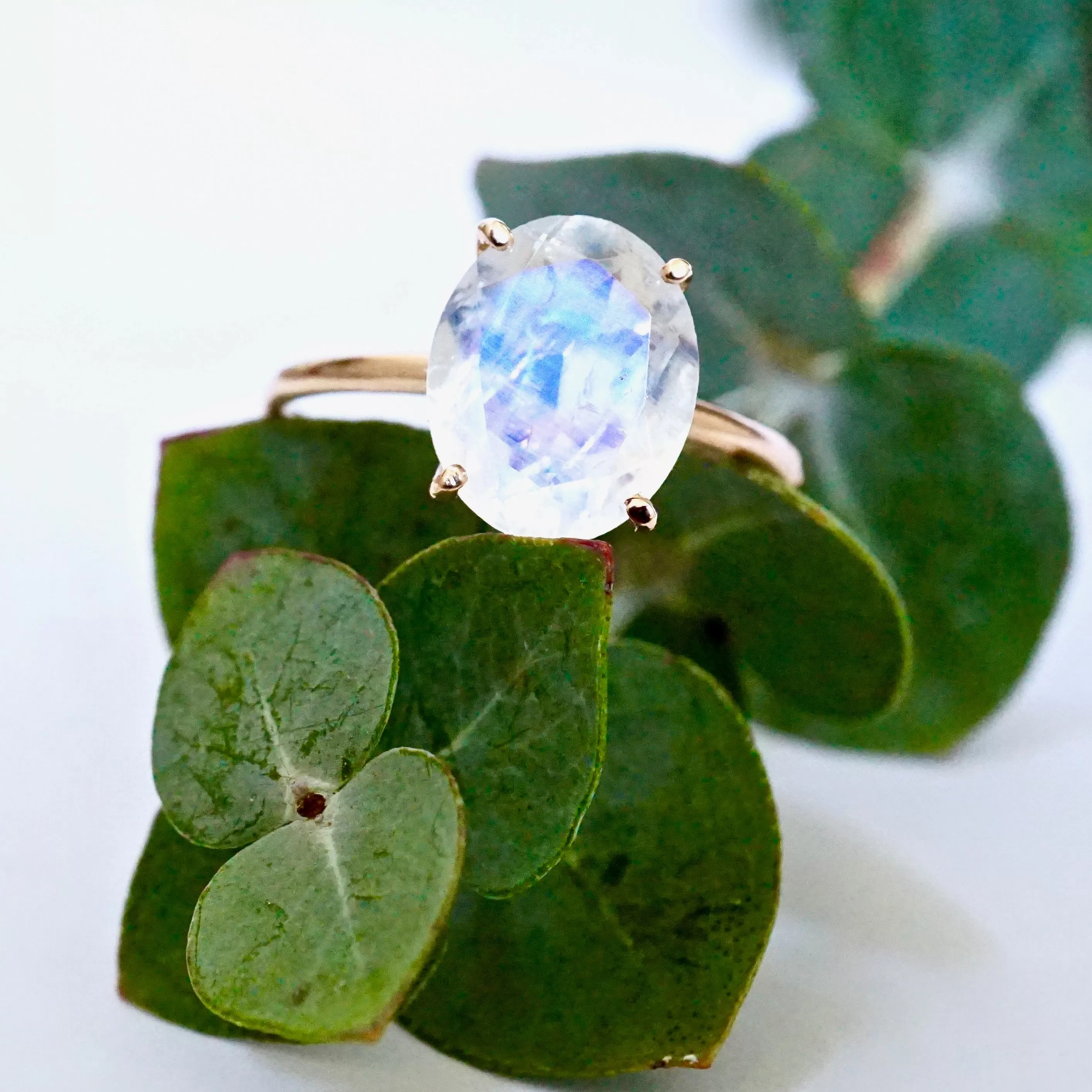 Oval Moonstone Solitaire Ring - 10x8 mm Moonstone Ring - Moonstone Gold Ring