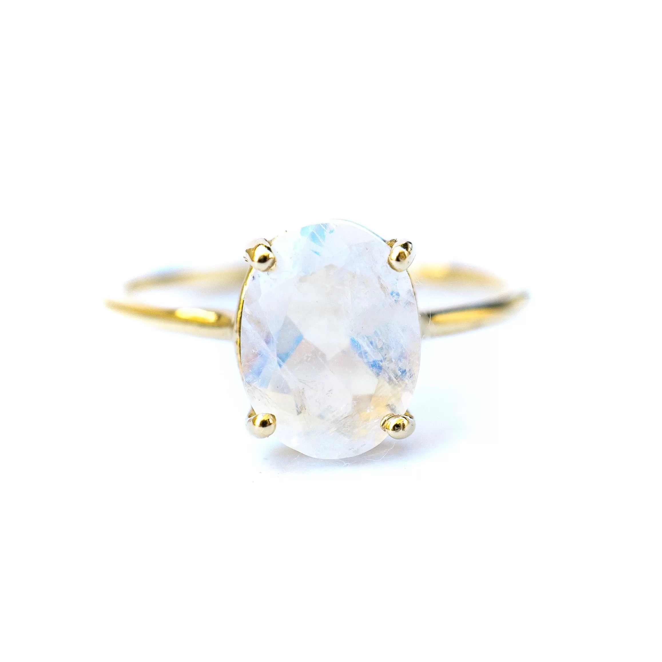 Oval Moonstone Solitaire Ring - 10x8 mm Moonstone Ring - Moonstone Gold Ring