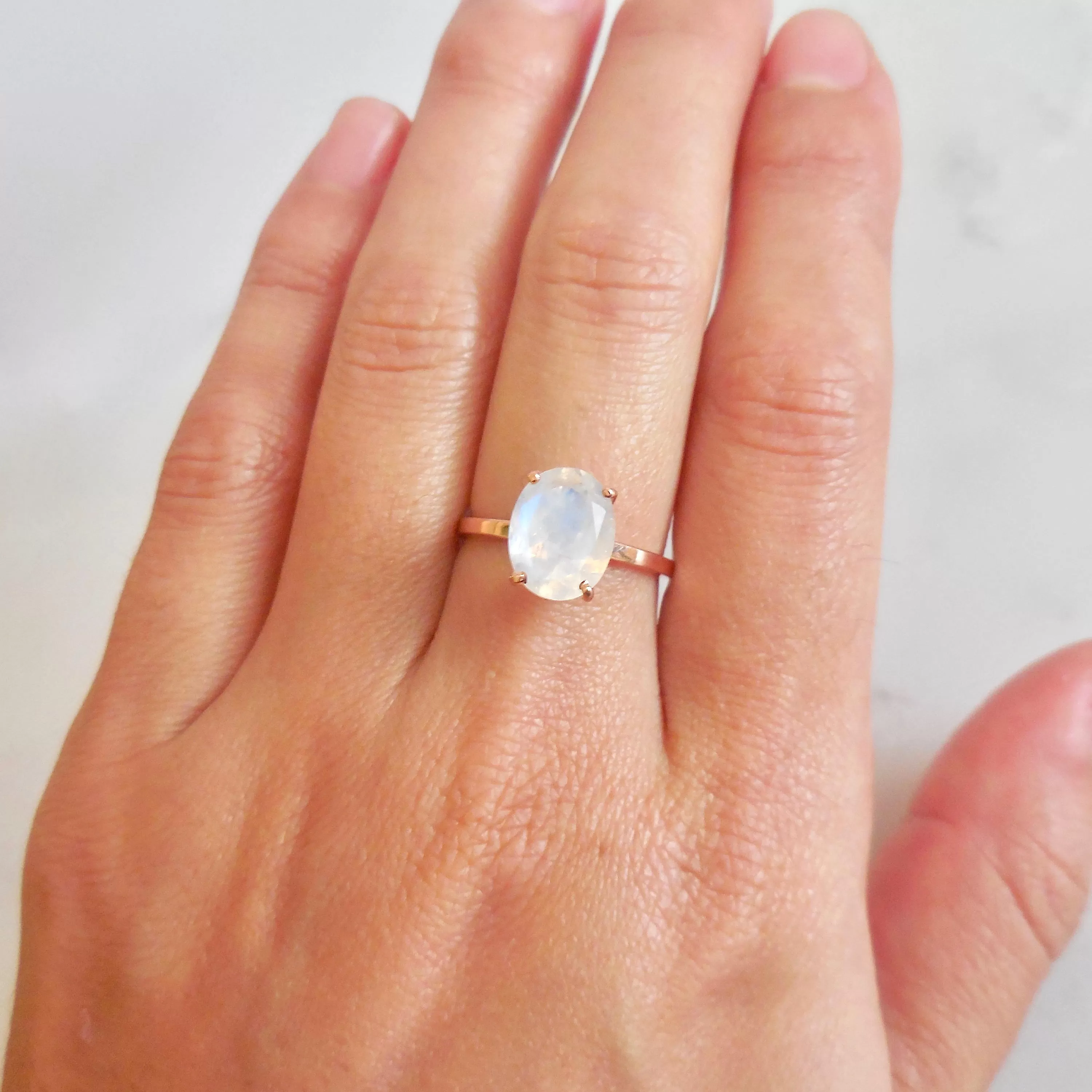 Oval Moonstone Solitaire Ring - 10x8 mm Moonstone Ring - Moonstone Gold Ring