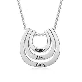 Personalized 3 Names Engraved Horseshoe Pendant