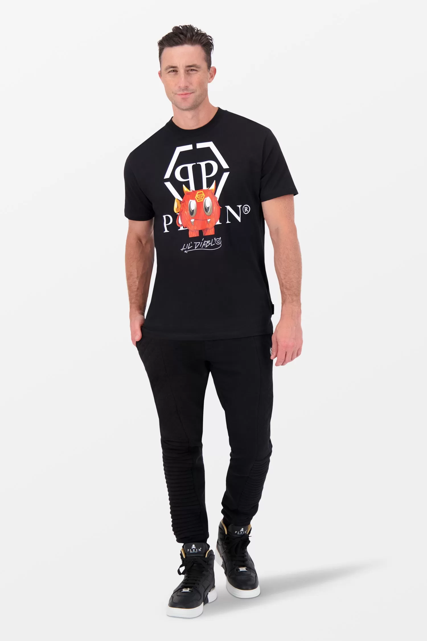 Philipp Plein Black Round Neck SS Monster T-Shirt