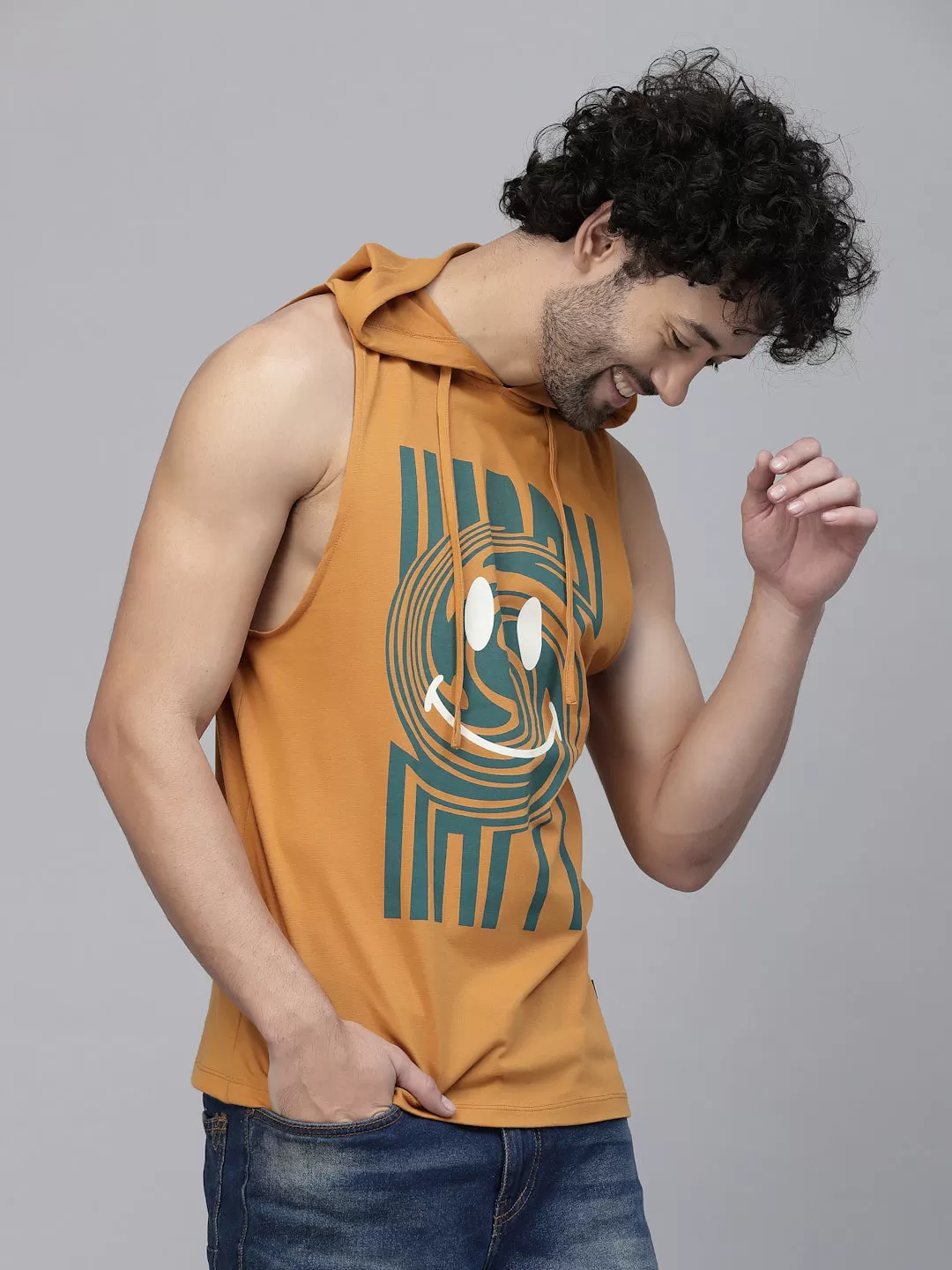 Quirky Print Cotton Jersey Hooded Vest T-Shirt