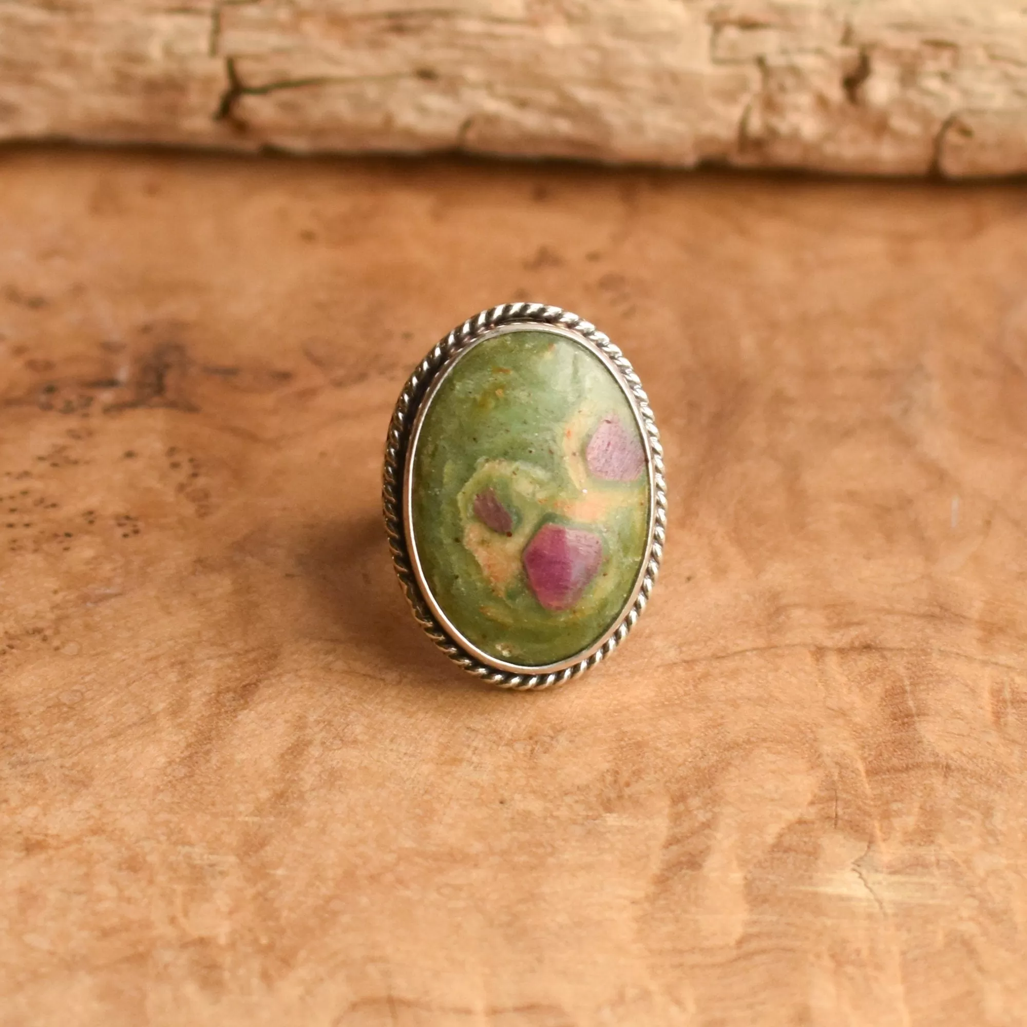 Ready to Ship - Ruby in Fuchsite Ring - Size 7 1/2 -  Boho Ring - .925 Sterling Silver - Big Ruby Ring