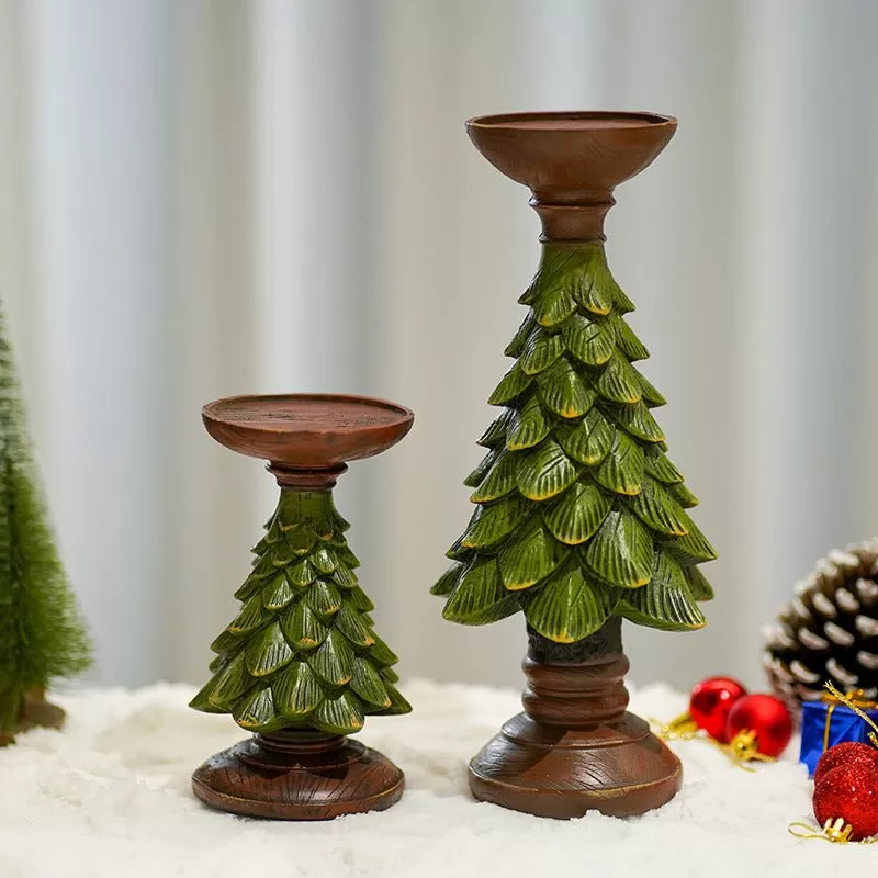 Resin Wooden Christmas Tree Candle Holder