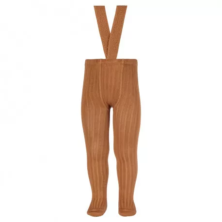 Rib tights with elastic suspenders CINNAMON