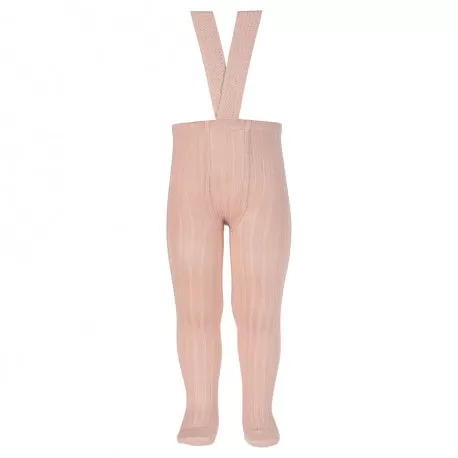 Rib tights with elastic suspenders OLD ROSE