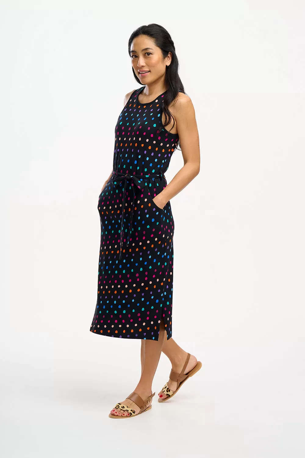 Rory Jersey Midi Dress - Black, Rainbow Painterly Spot