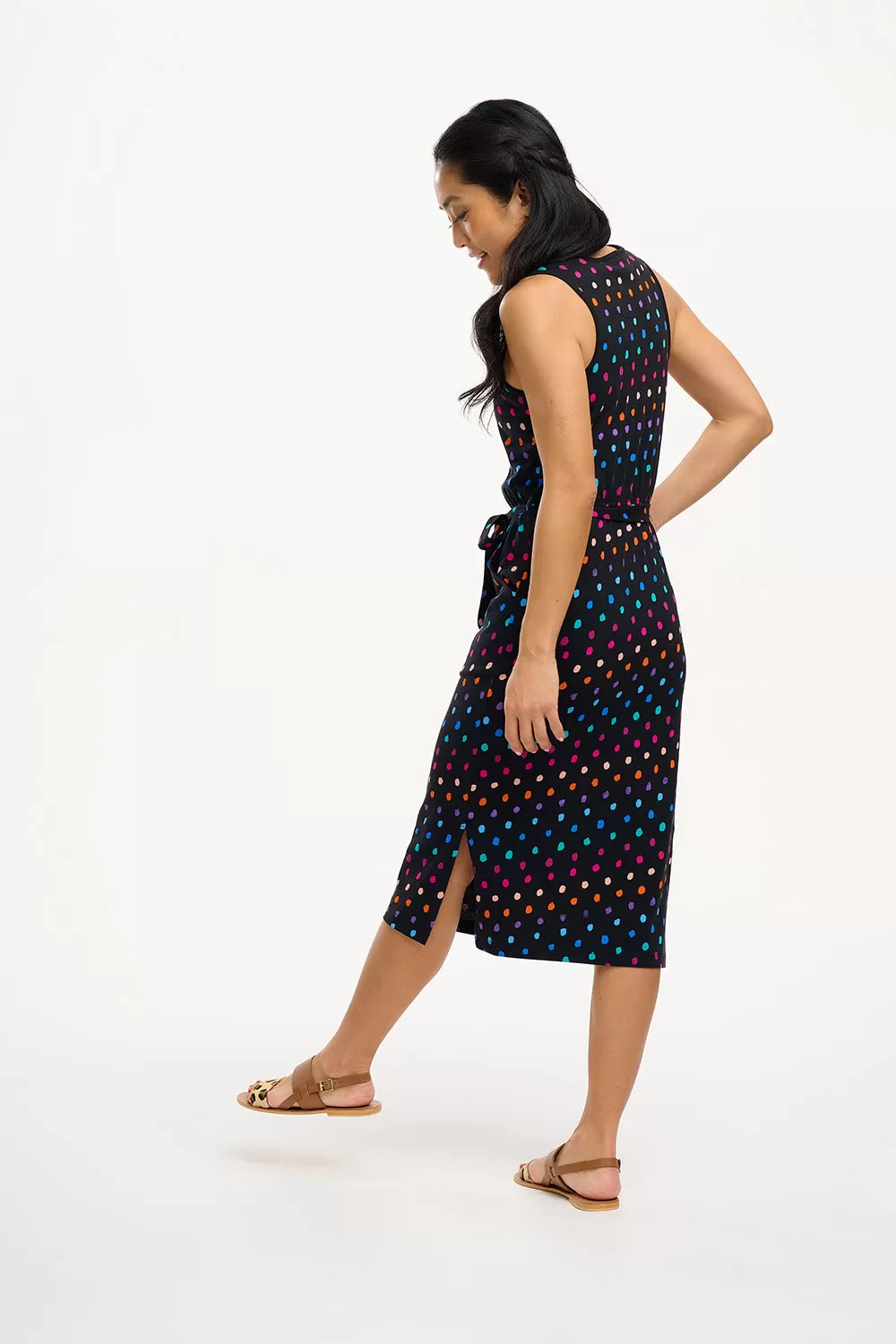 Rory Jersey Midi Dress - Black, Rainbow Painterly Spot