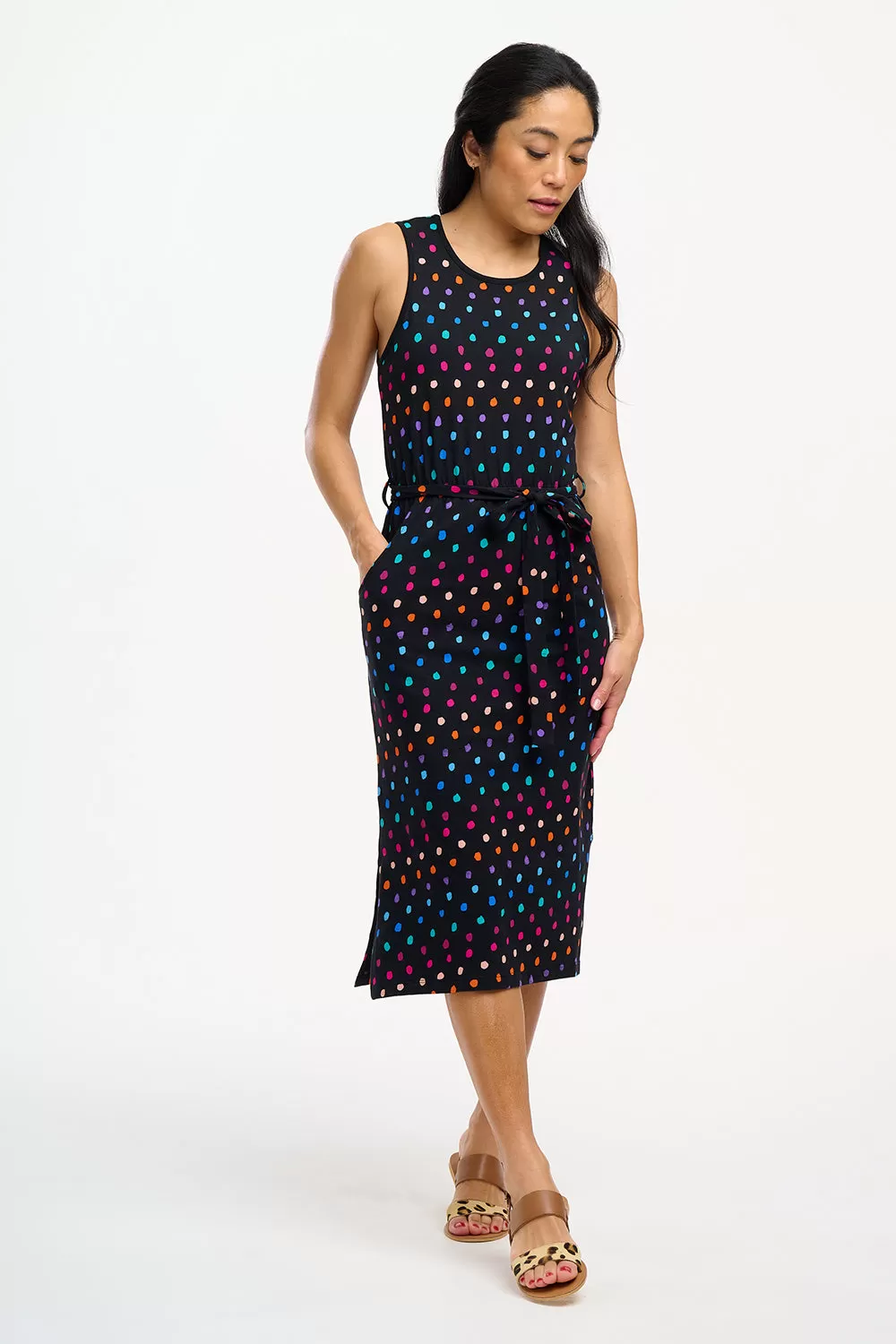 Rory Jersey Midi Dress - Black, Rainbow Painterly Spot